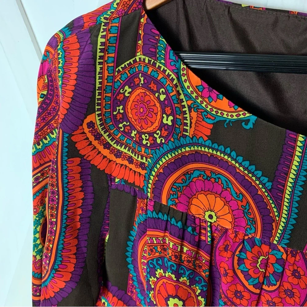 SOLD ❤️ Trina Turk Medallion Mandala 100% Silk 3/4 Length Long Sleeve Dress Sz 8 - Picture 5 of 16